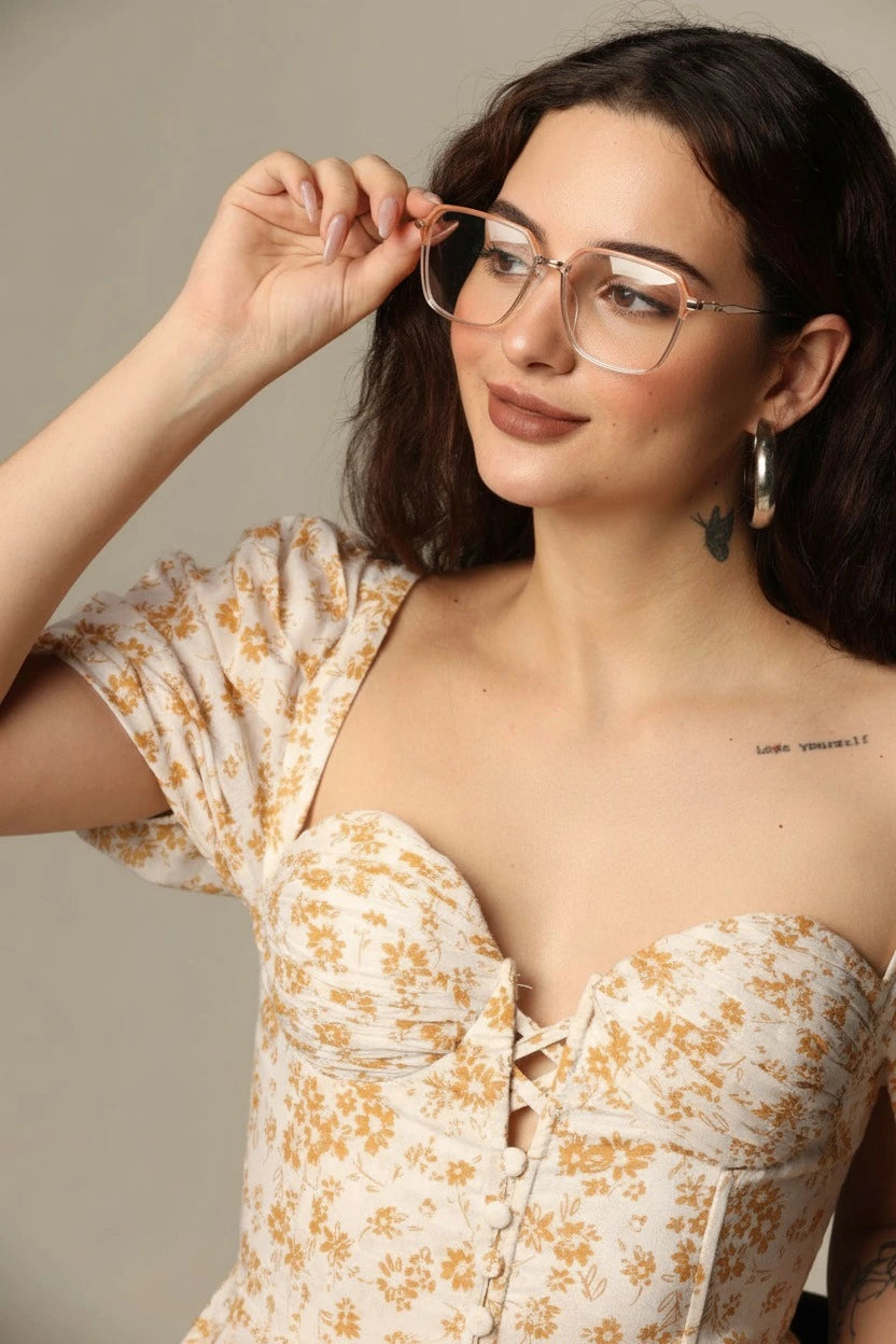 Dual Tone Orange/Transparent  Oversize Eyeglasses For Women LKE9329-ORNG