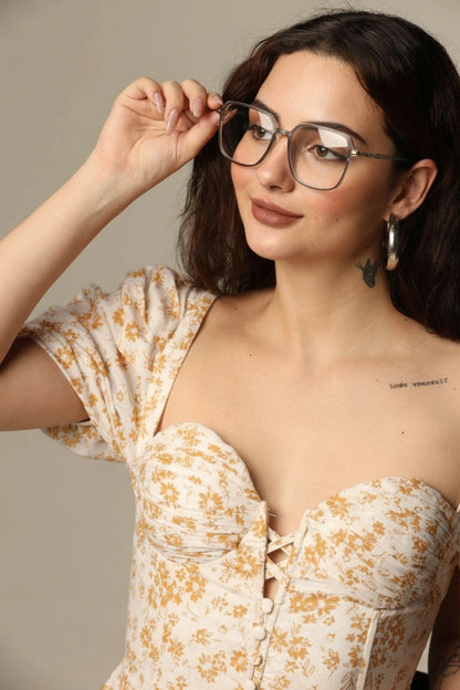 Dual Tone Orange/Transparent  Oversize Eyeglasses For Women