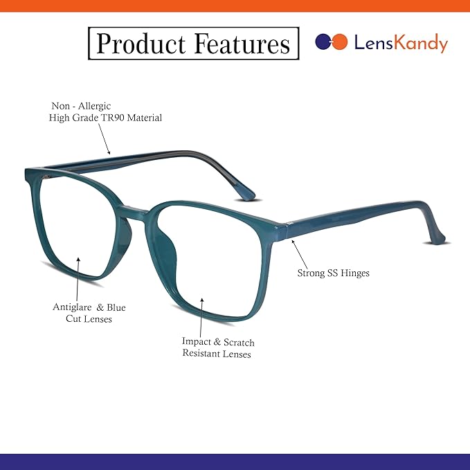 Shiny Aqua Blue Square Antiglare Computer Glasses