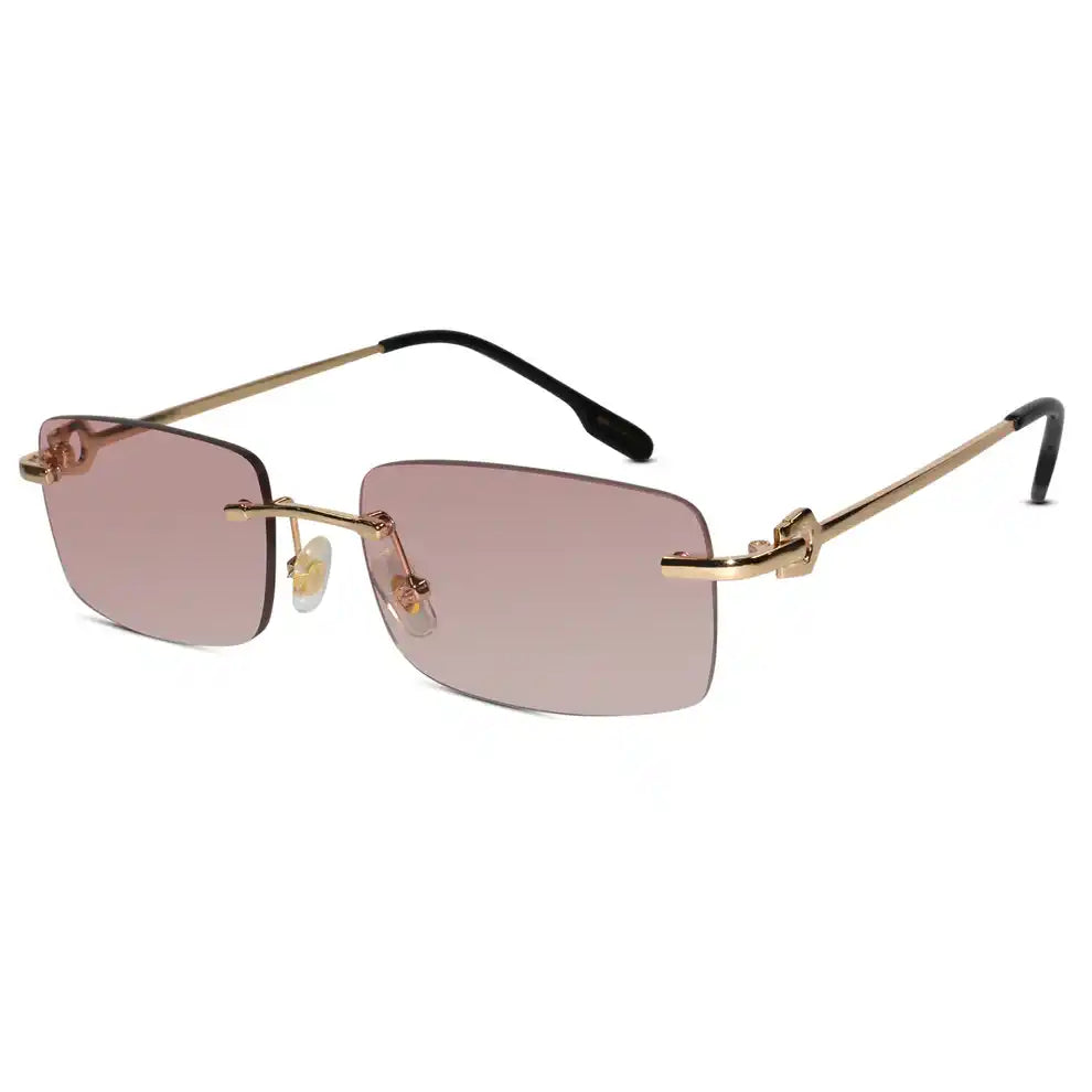 Rectangular Brown Rimless Sunglasses For Men & Women