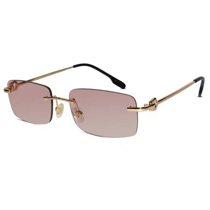 Rectangular Brown Rimless Sunglasses For Men & Women