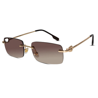 Rectangular Black Rimless Sunglasses For Men & Women