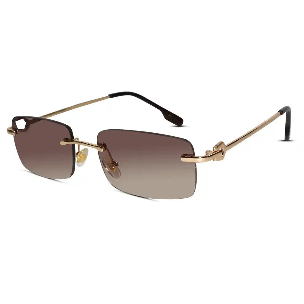 Rectangular Pink Rimless Sunglasses For Men & Women