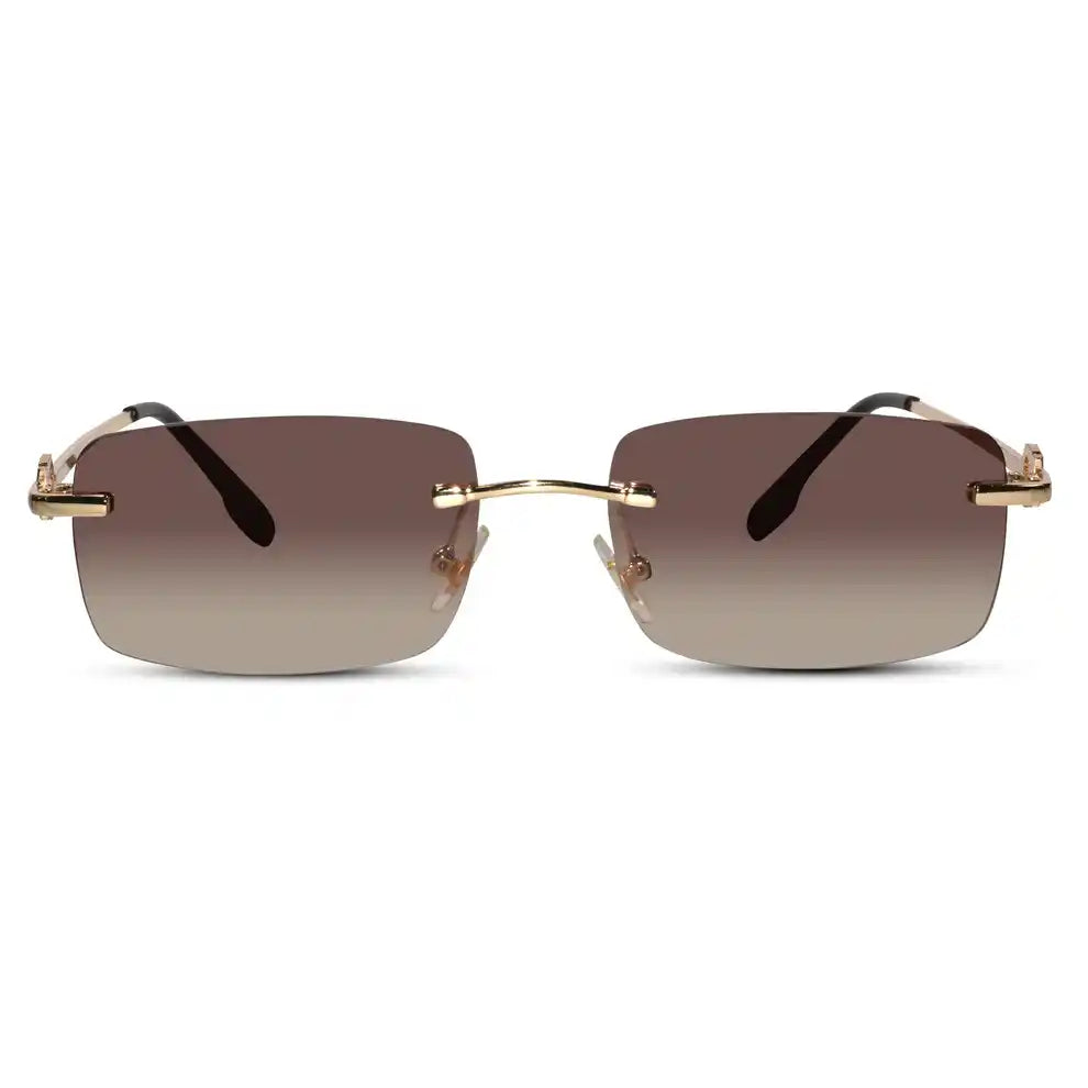 Rectangular Pink Rimless Sunglasses For Men & Women