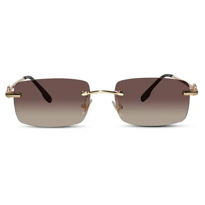 Rectangular Pink Rimless Sunglasses For Men & Women