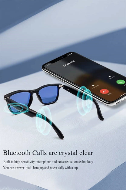 Full view of Smart Photochromic Eyeglasses displaying smart feature for modern  eyeglasses. Gives off a polished appearance and is appropriate for meetings