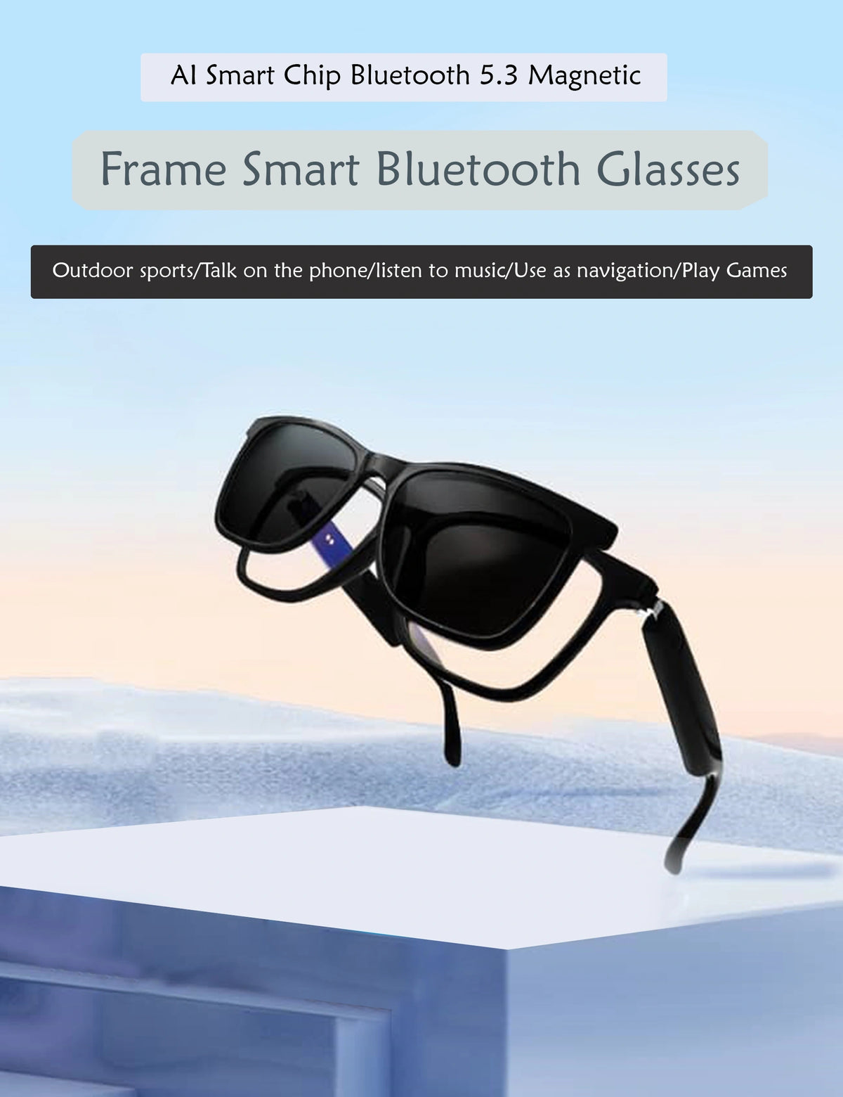 Smart Clip on Bluetooth  5.3 - Music- Calling | Black Smart Blue Cut Polarised Eyeglasses For Men & Women GS-05-BLK-CLIP-ON