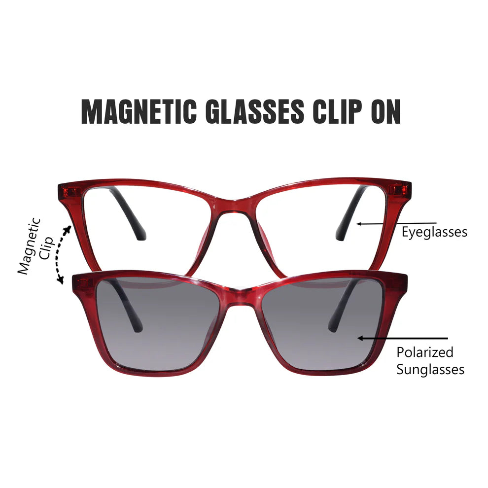 Shiny Cat eye Pink Clip On Eyeglasses For Women