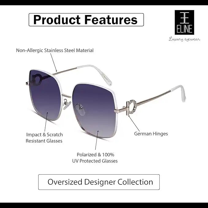 Designer Oversize  Black Square Sunglasses