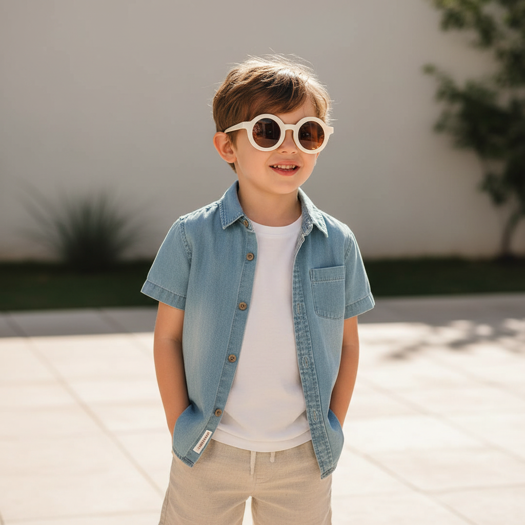 Vintage Matt White Sunglasses For Kids LKSK83108-WHT