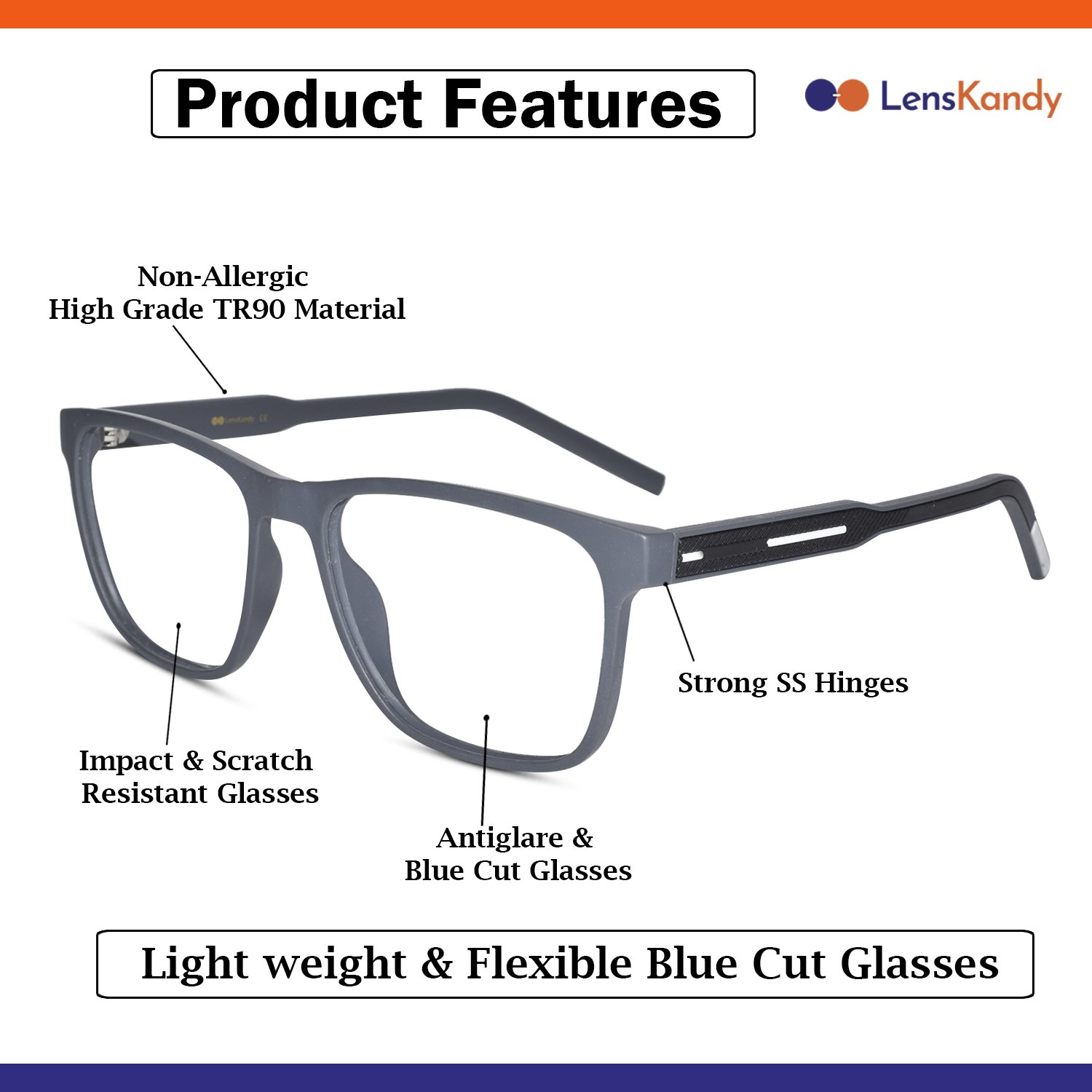 Wayfarer Grey Eyeglasses for Men & Women