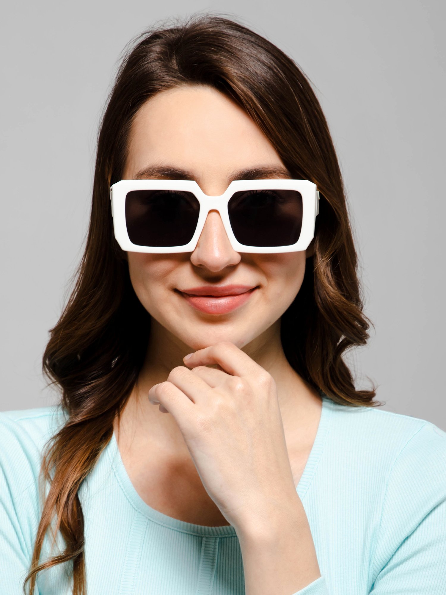 White Full Rim Rectangular UV Protected Sunglasses