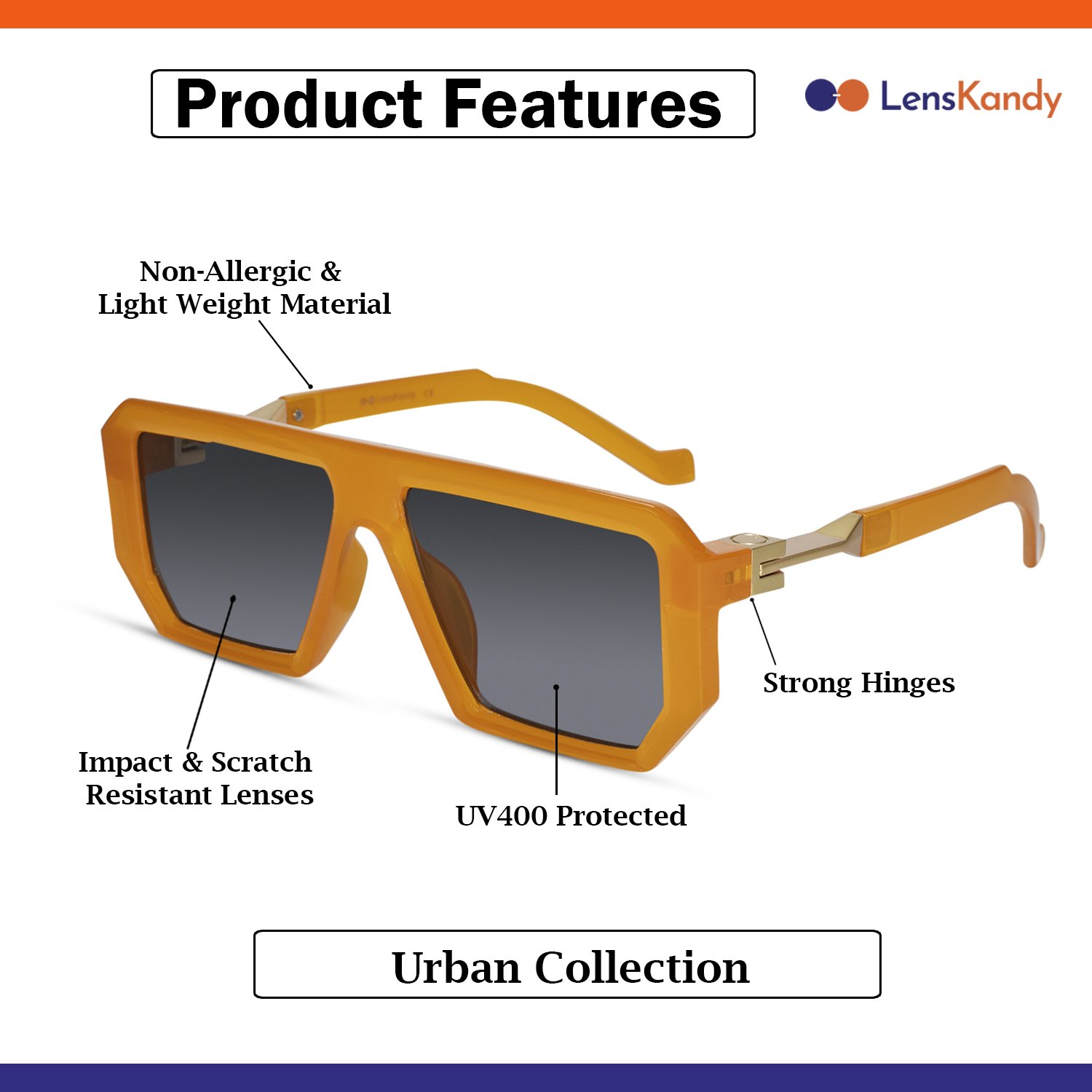 Designer Retro Orange Sunglasses