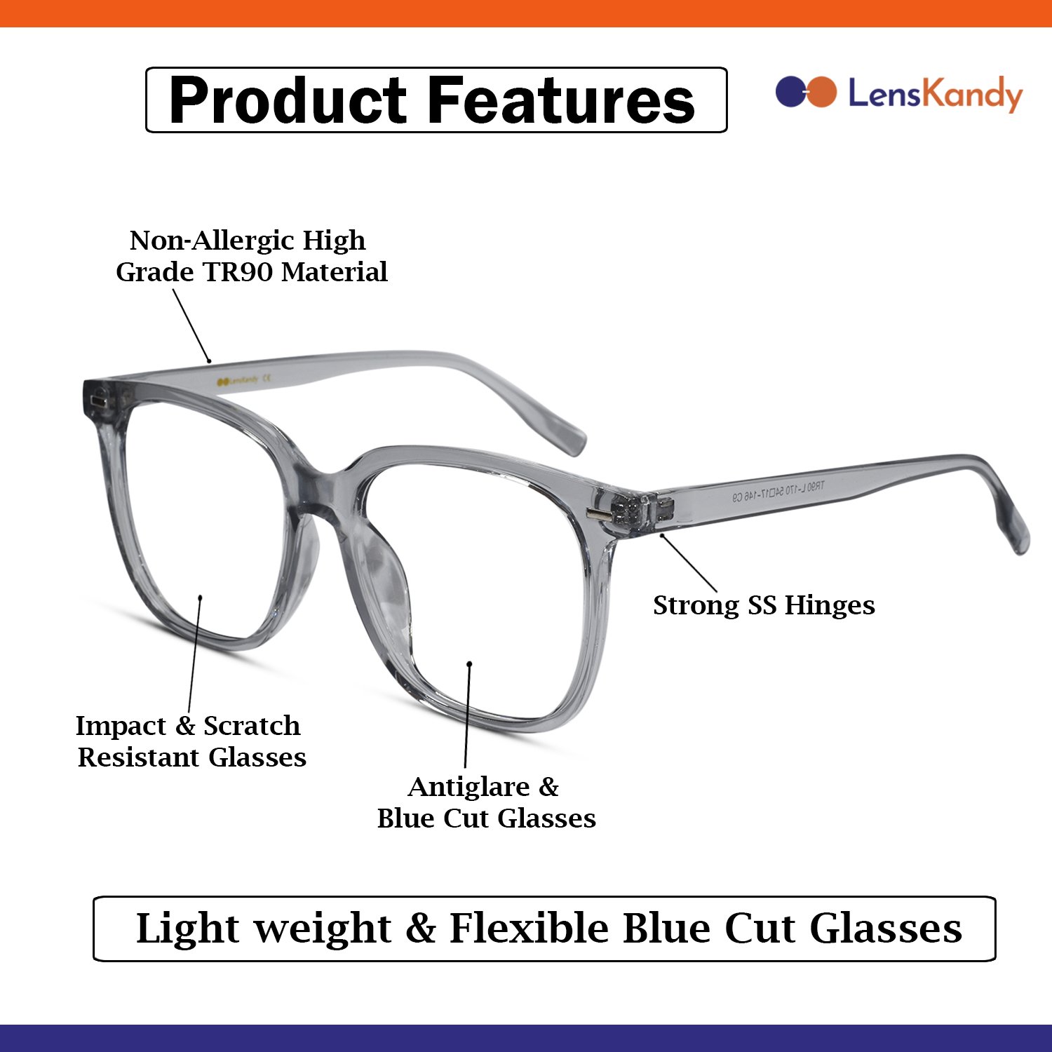Stylish Grey Wayfarer Eyeglasses for Men & Women