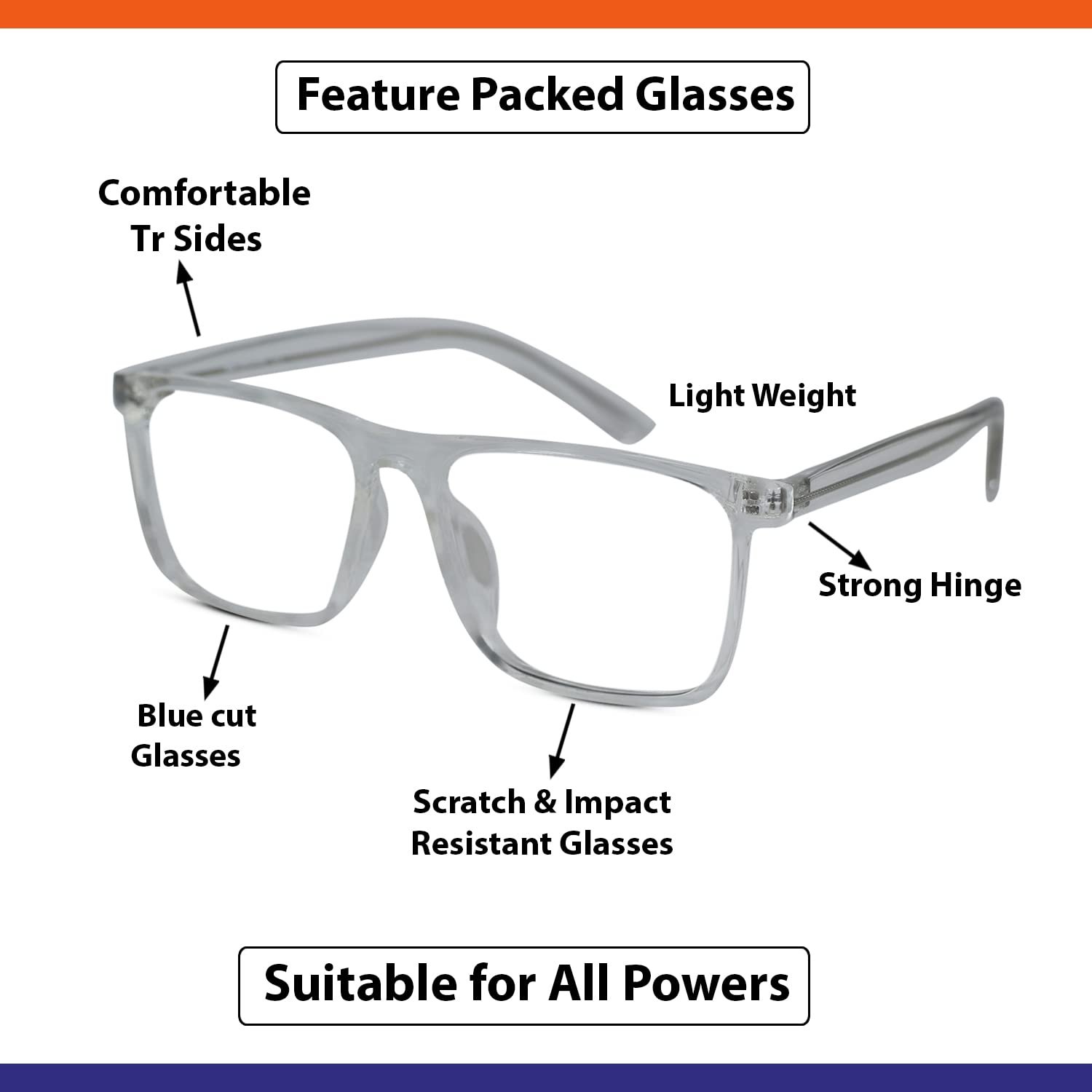 Transparent Full Rim Rectangular Eyeglasses