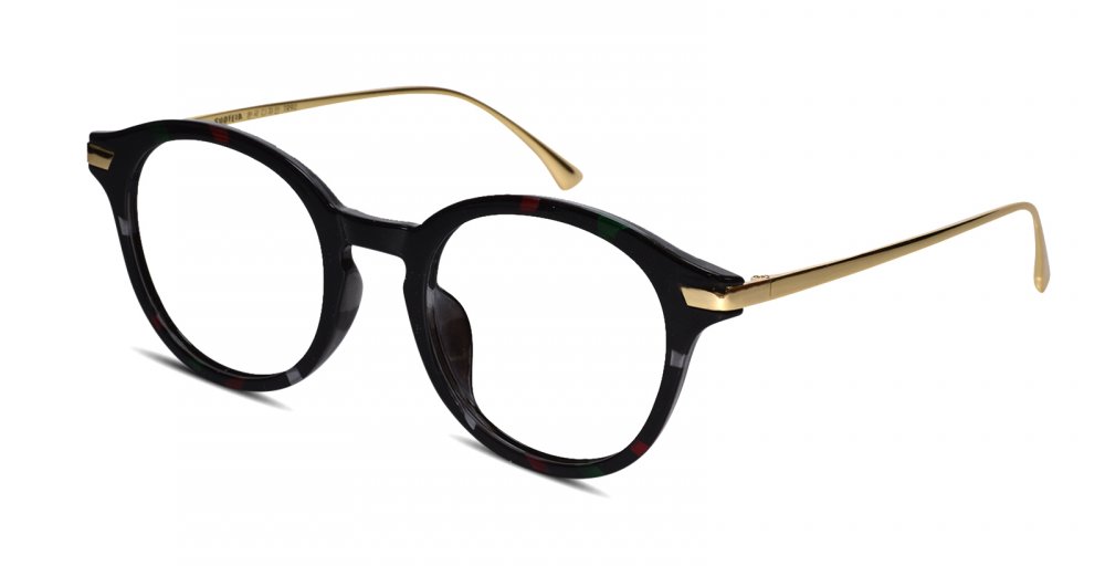 Black Gold Round Full Rim Eyeglasses