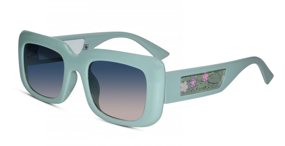 Designer Floral Green Rectangular Sunglasses