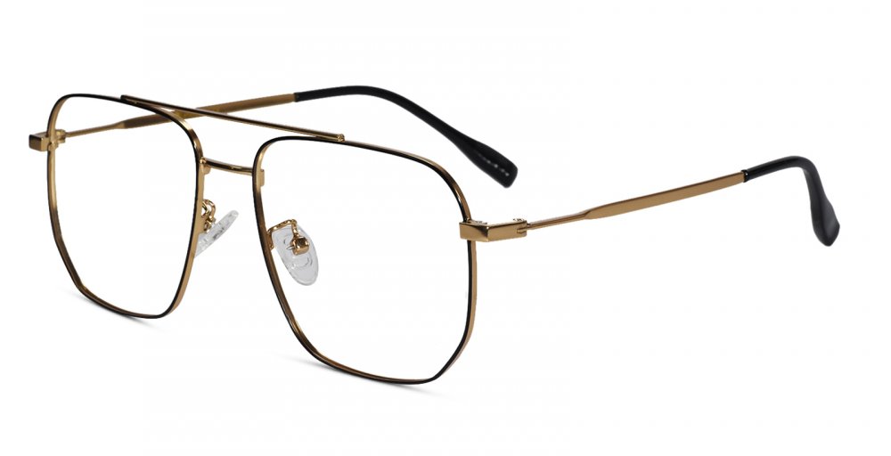 Rectangular Black Gold Eyeglasses For Men