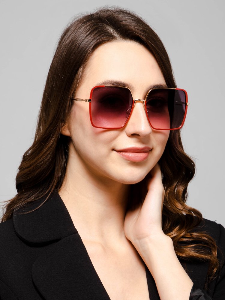 Red-Golden Full Rim Square Oversized Sunglasses