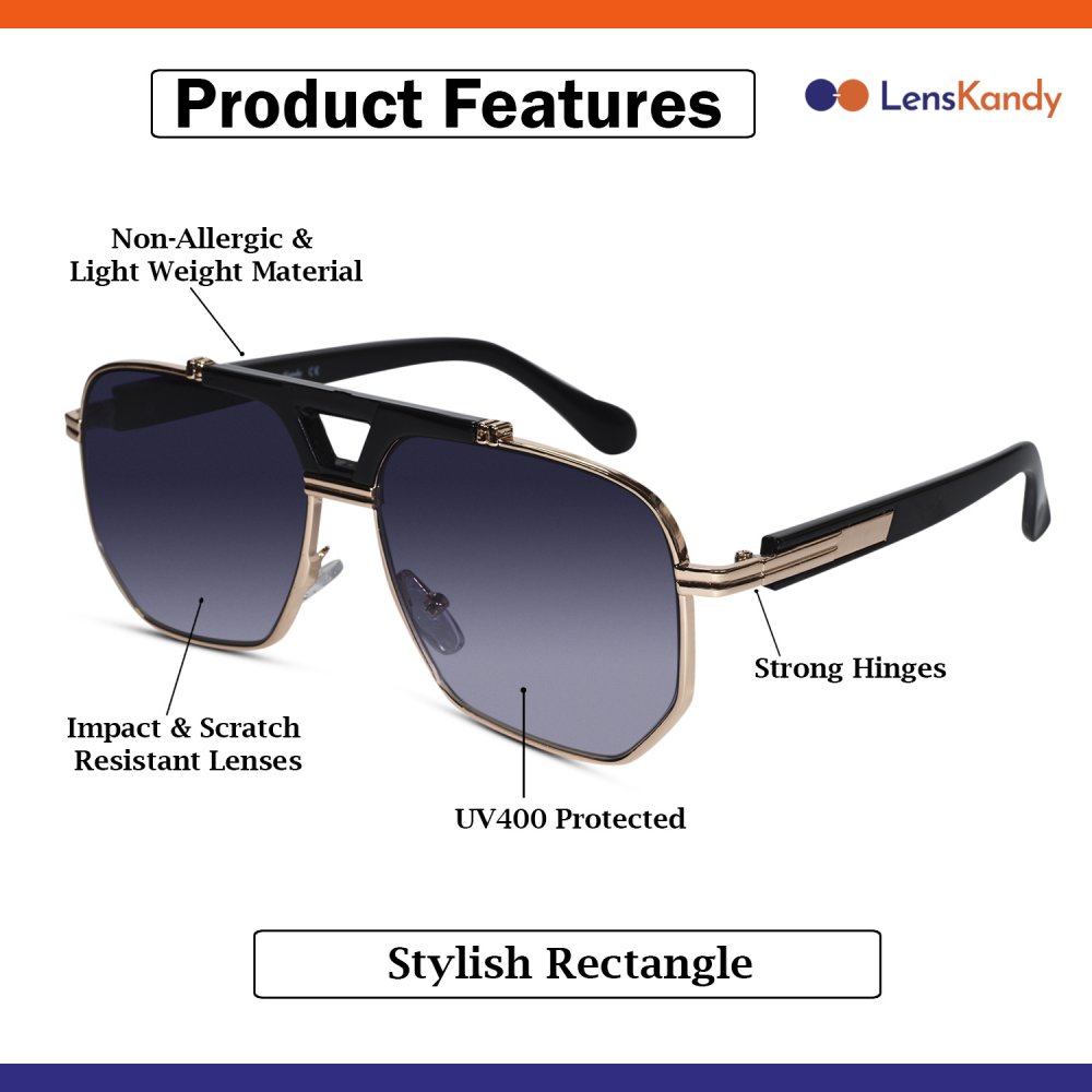 Stylish Black Gold Rectangular sunglasses