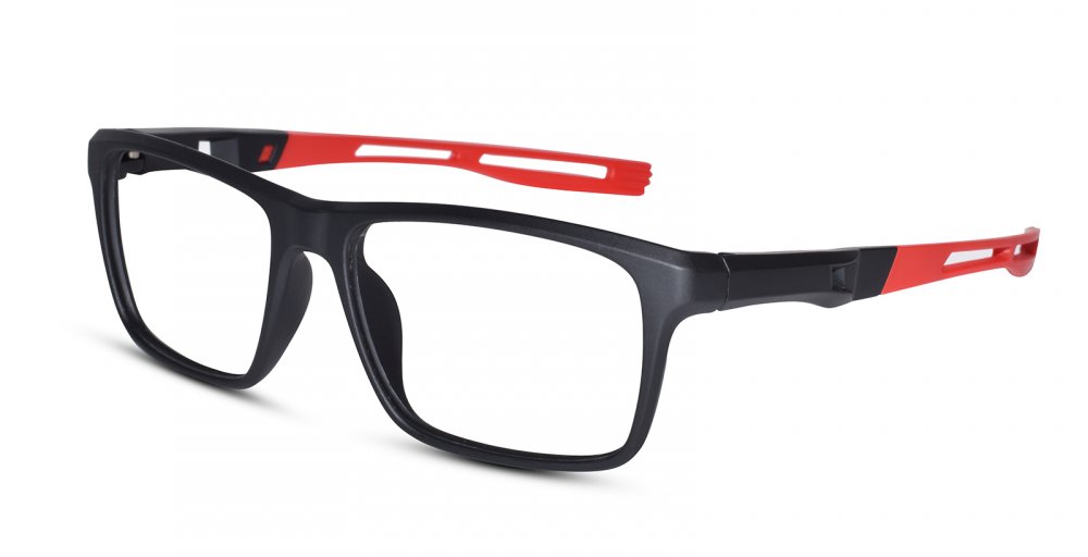 Matt Black-Red Full Rim Sports Utility Eyeglasses