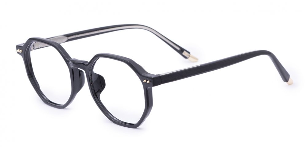 Black Full Rim Hexagonal Eyeglasses