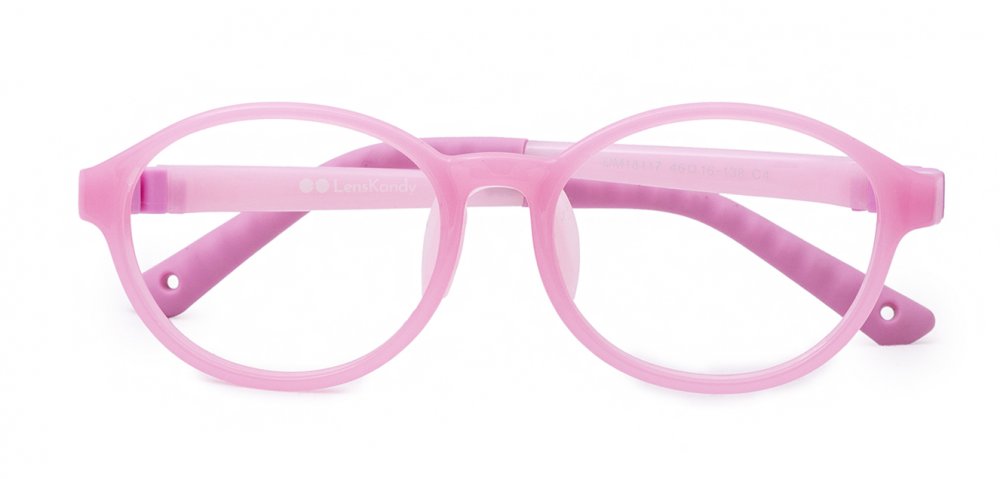 Pink Full Rim Round flexible Clip on Eyeglasses ( 8-12 Yrs )