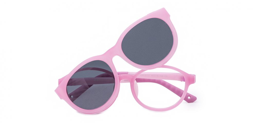 Pink Full Rim Round flexible Clip on Eyeglasses ( 8-12 Yrs )